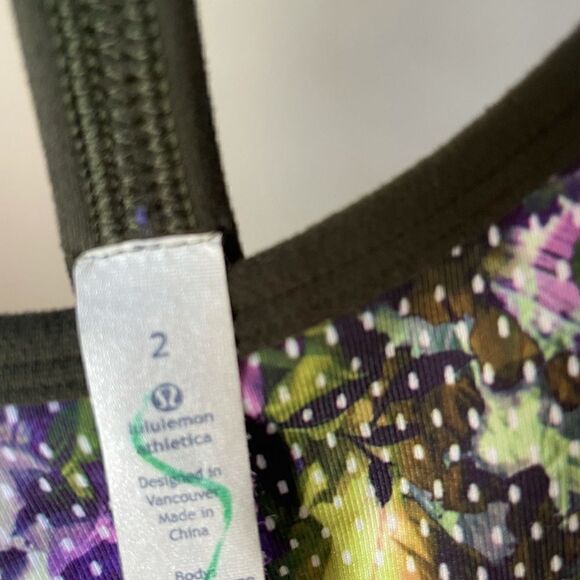 Lululemon Women’s Power Y Green Luon Retro Floral Athletic Workout Tank Size 2 - Picture 4 of 5